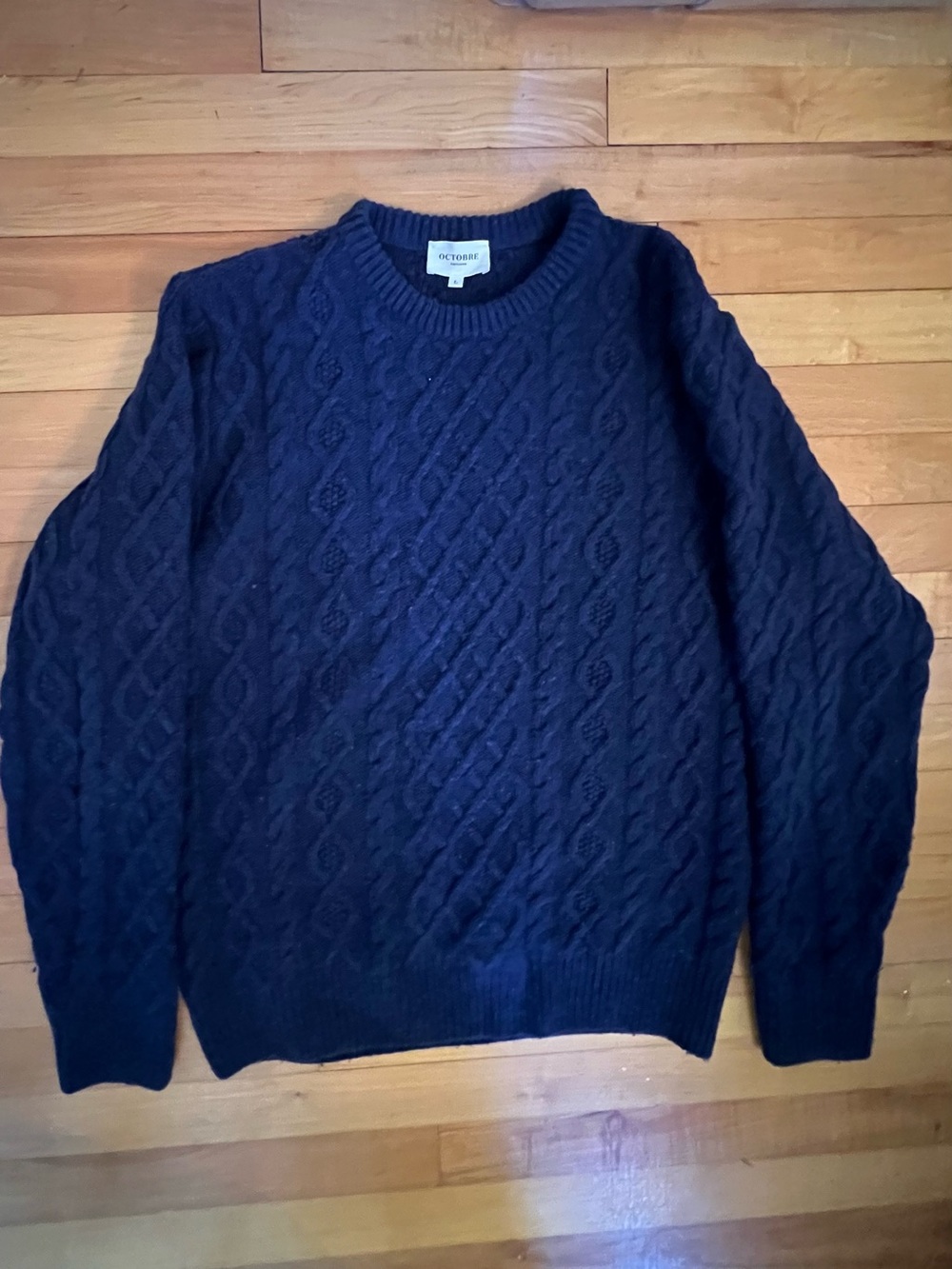 Octobré Editions Cable-Knit Oliver Crewneck Sweater - Navy Blue